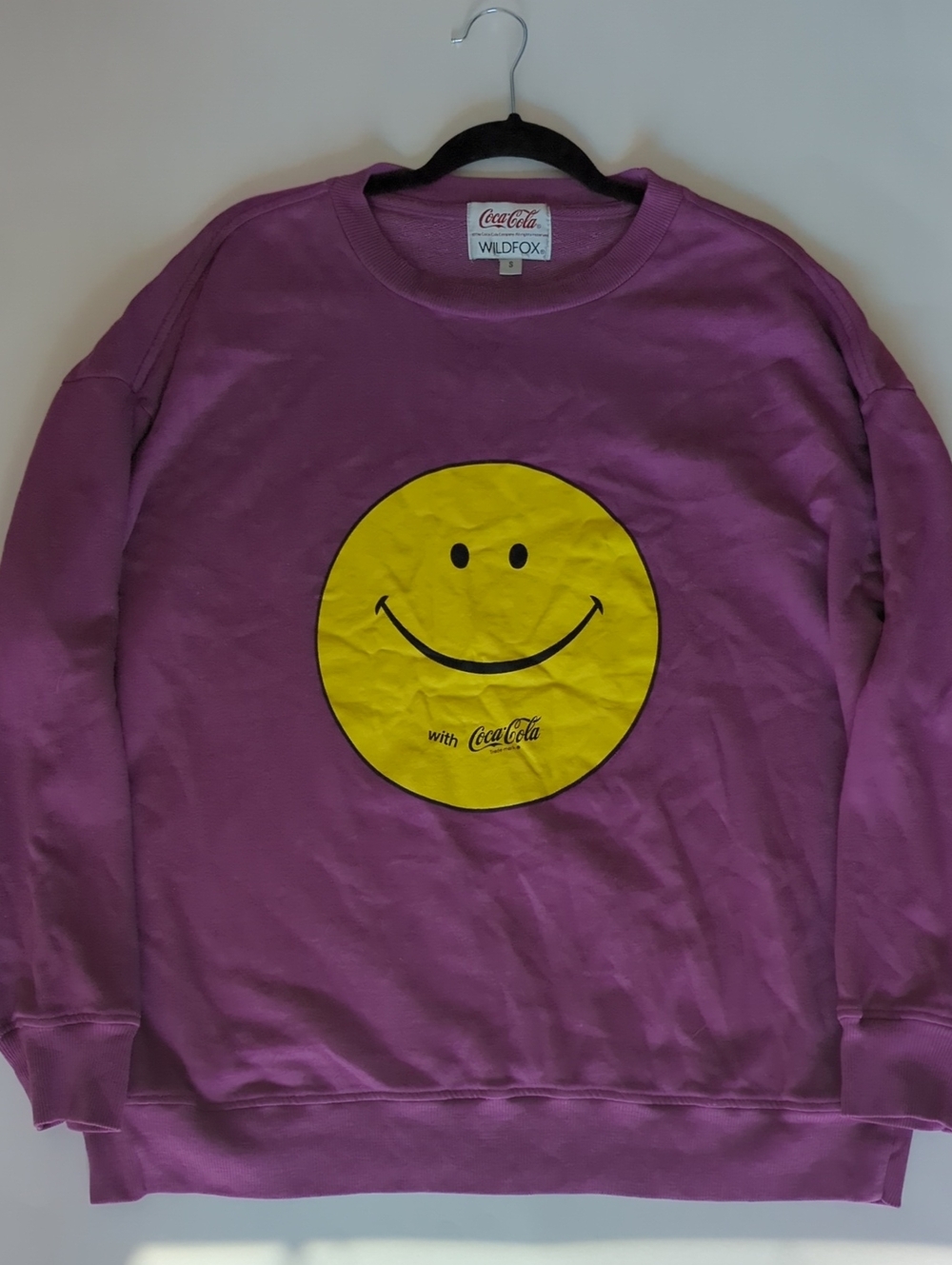 Wildfox x Coca-Cola Smiley Face Sweatshirt Purple Women's Oversized Small